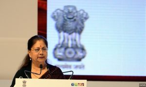Jaipur: Rajasthan Chief Minister Vasundhara Raje addresses at the Festival of Education in Jaipur on Aug 6, 2017. (Photo: IANS)